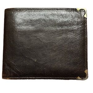 Celine Black Leather Bifold Wallet with Gold Corner Accents